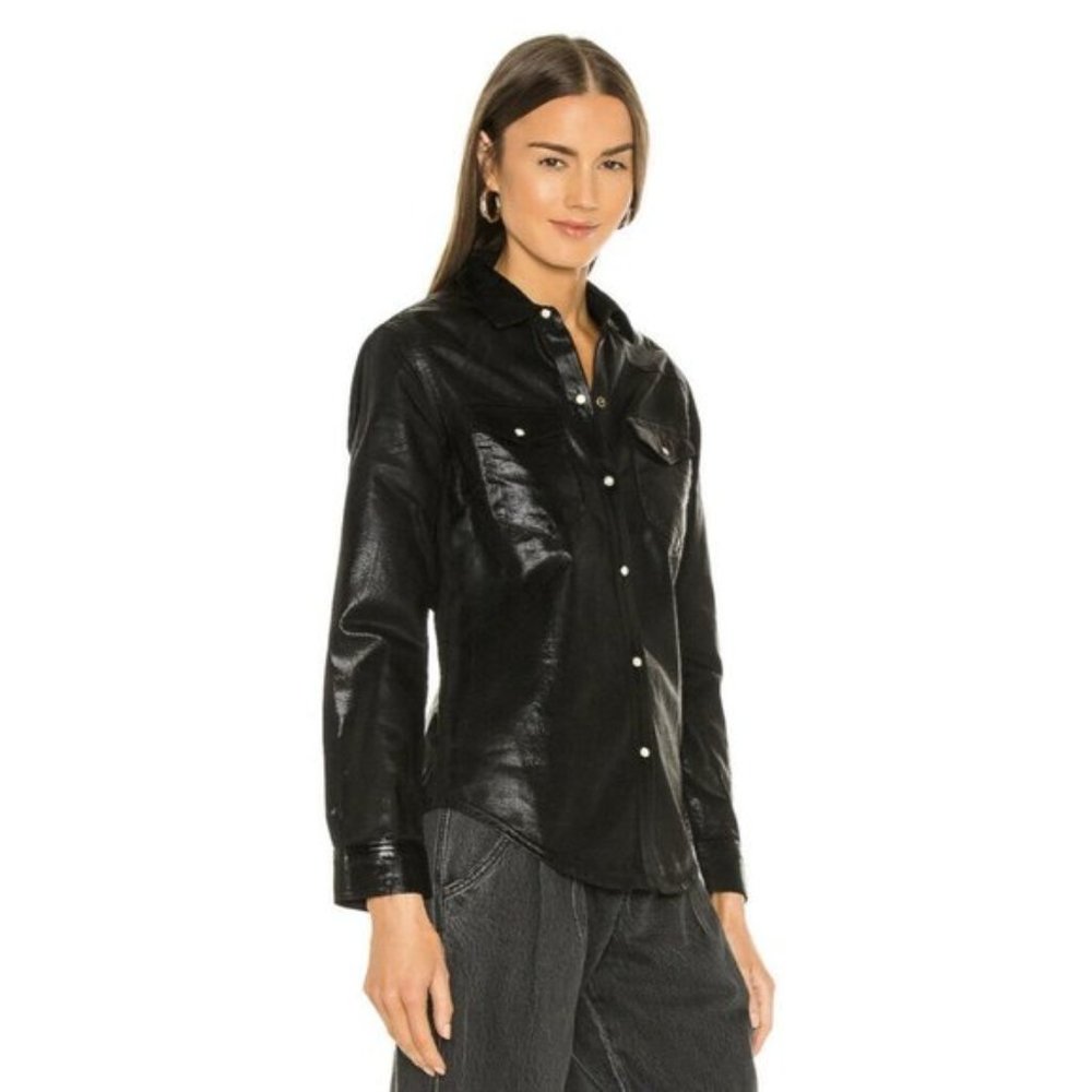 ALLSAINTS Hazel Coated Black Shirt Black Western Style Size 4 NWT
